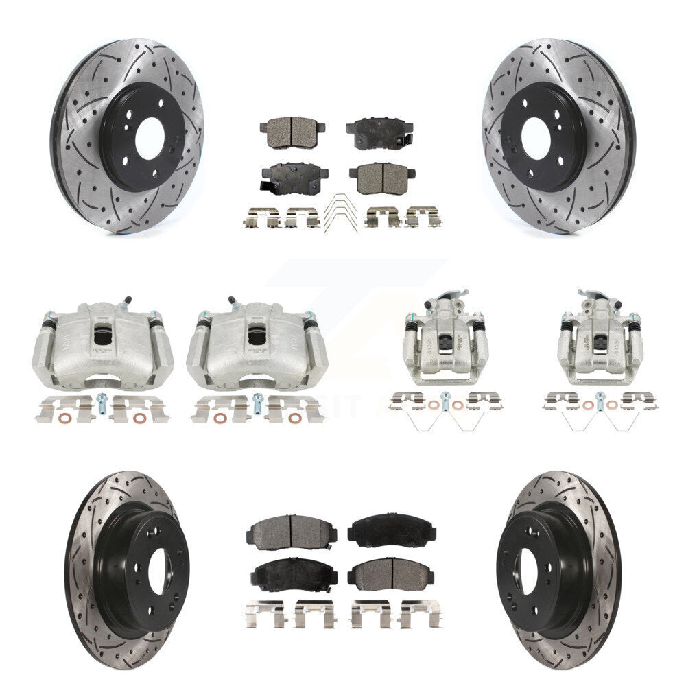 Front Rear Brake Caliper Drill Slot Rotors Semi-Metallic Pad Kit (10Pc) For Honda Accord KCD-100350P
