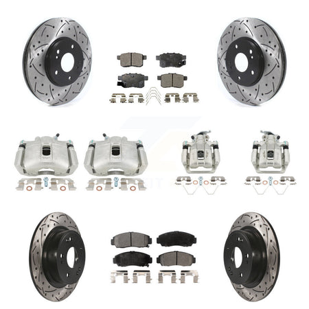 Front Rear Brake Caliper Drill Slot Rotors Semi-Metallic Pad Kit (10Pc) For Honda Accord KCD-100350P