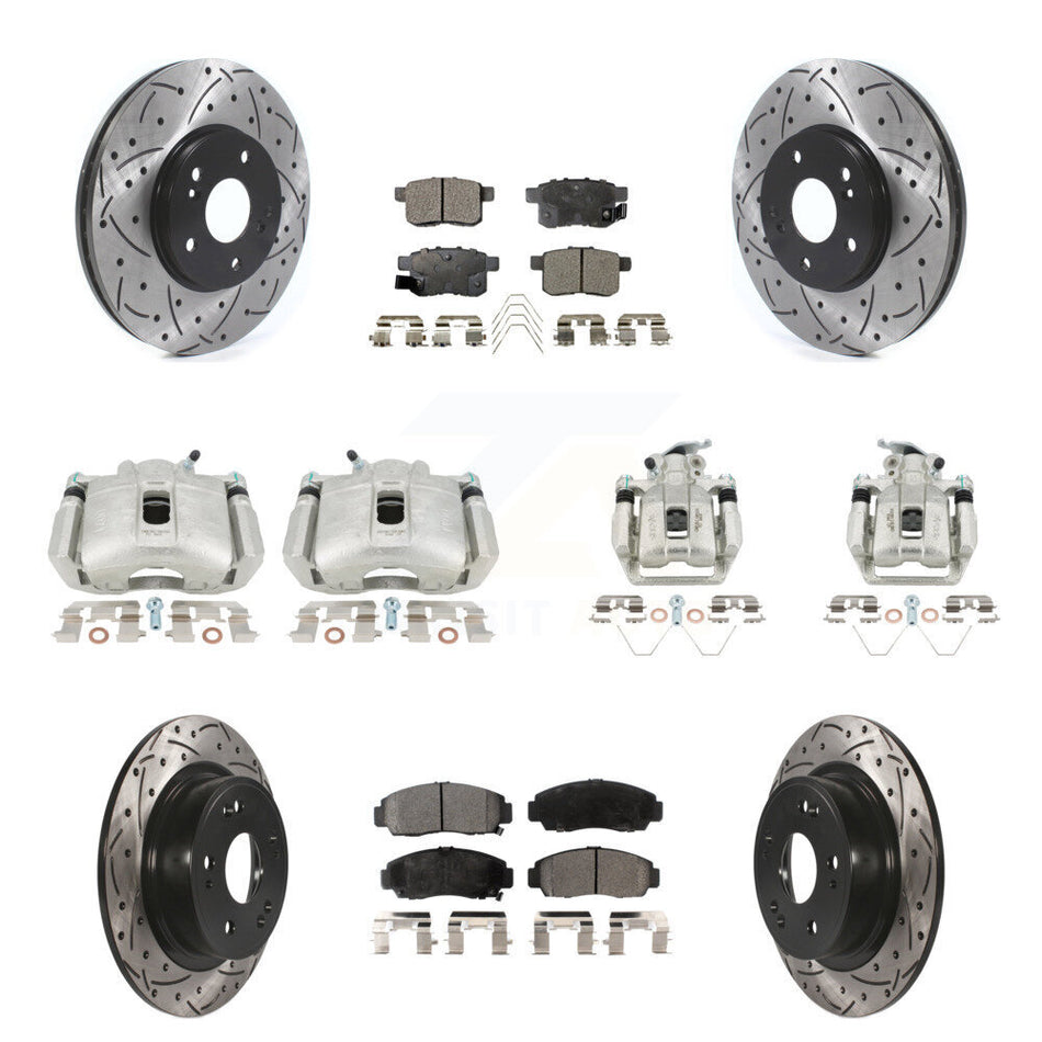 Front Rear Brake Caliper Drill Slot Rotors Semi-Metallic Pad Kit (10Pc) For Honda Accord KCD-100350P