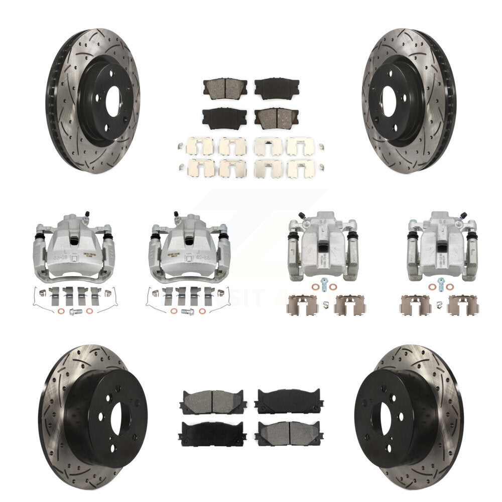 Front Rear Brake Caliper Drill Slot Rotors Semi-Metallic Pad Kit (10Pc) For Toyota Camry KCD-100350S