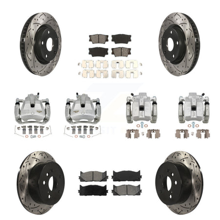 Front Rear Brake Caliper Drill Slot Rotors Semi-Metallic Pad Kit (10Pc) For Toyota Camry KCD-100350S