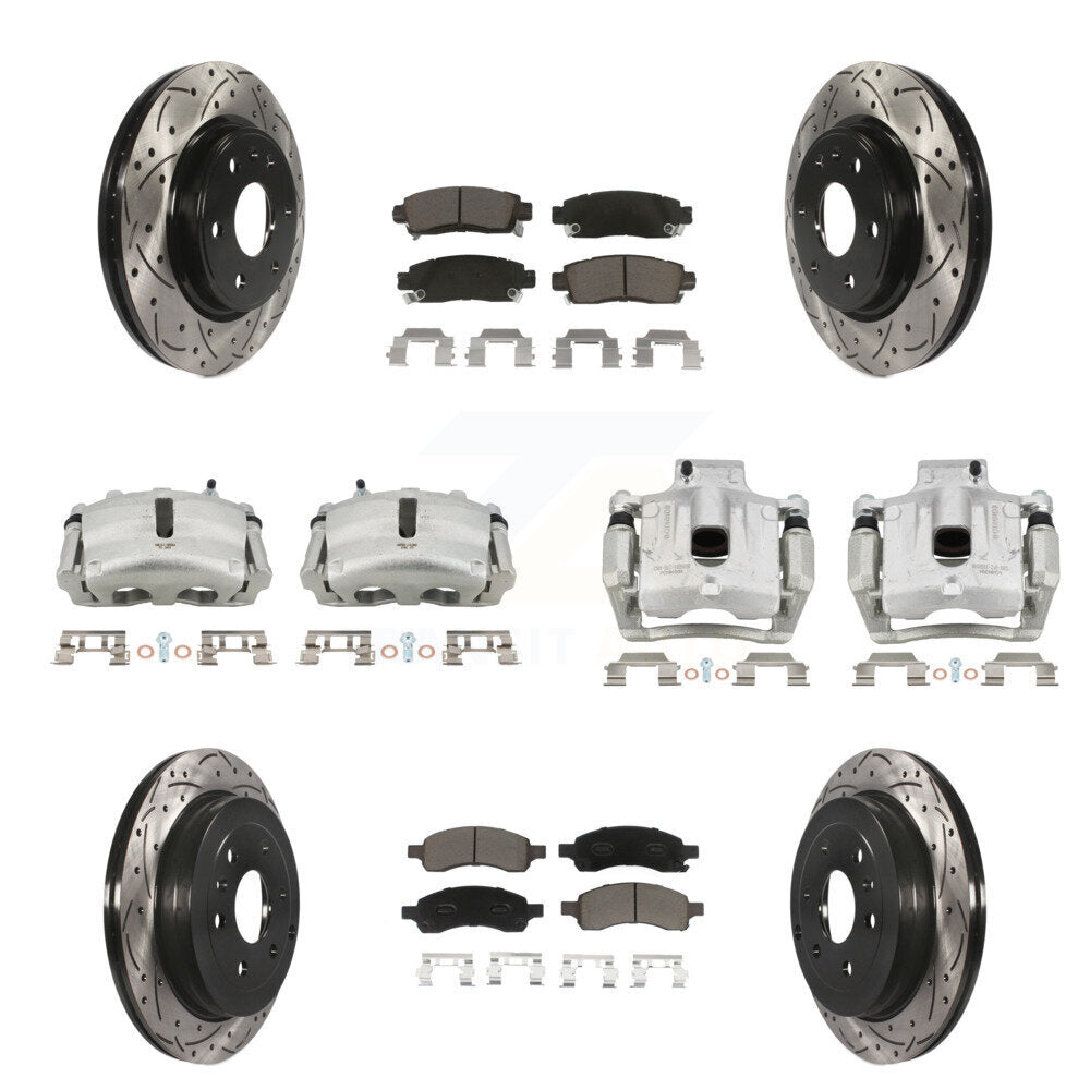 Front Rear Brake Caliper Drill Slotted Rotor Ceramic Pad Kit (10Pc) For GMC Acadia Buick KCD-100352C