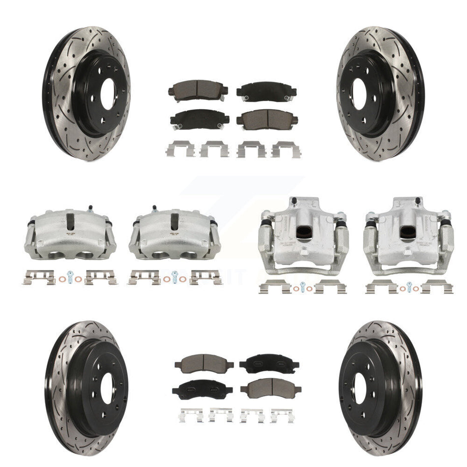 Front Rear Brake Caliper Drill Slotted Rotor Ceramic Pad Kit (10Pc) For GMC Acadia Buick KCD-100352C