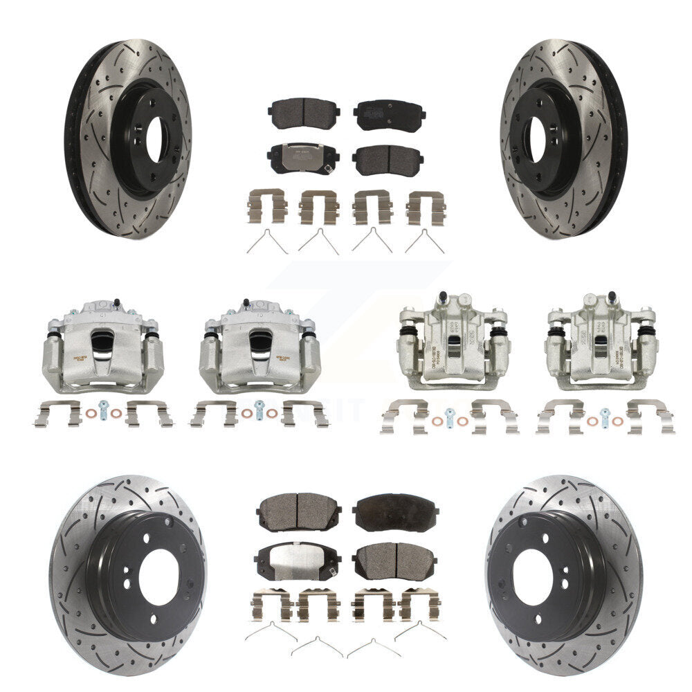 Front Rear Disc Brake Coated Caliper Drilled Slot Rotor Semi-Metallic Pad Kit (10Pc) For KCD-100352P
