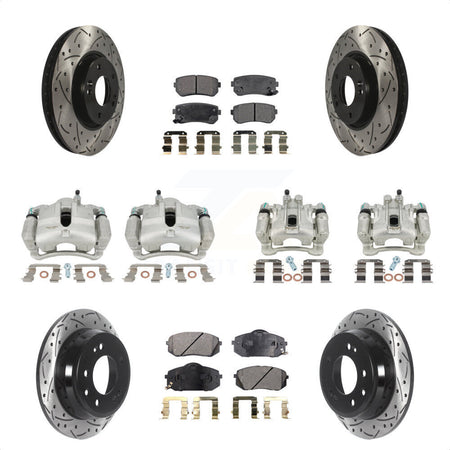 Front Rear Disc Brake Coated Caliper Drilled Slotted Rotors And Ceramic Pads Kit (10Pc) For Kia Sportage Hyundai Tucson KCD-100352T by Transit Auto