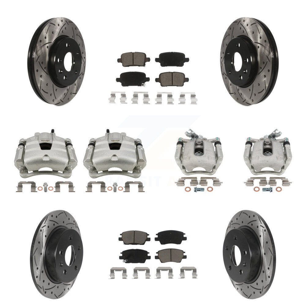 Front Rear Brake Caliper Drill Slotted Rotors Ceramic Pad Kit (10Pc) For Chevrolet Cruze KCD-100353C
