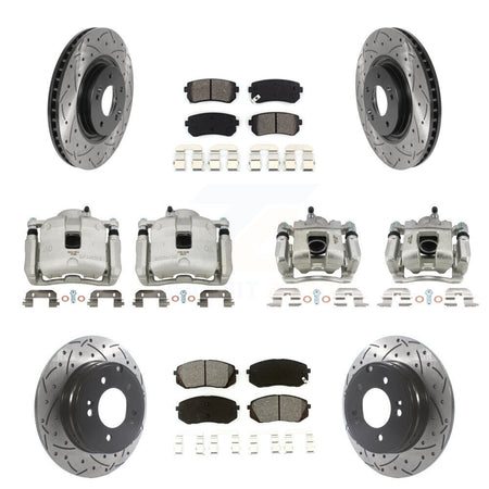 Front Rear Disc Brake Coated Caliper Drilled Slot Rotor Semi-Metallic Pad Kit (10Pc) For KCD-100353S
