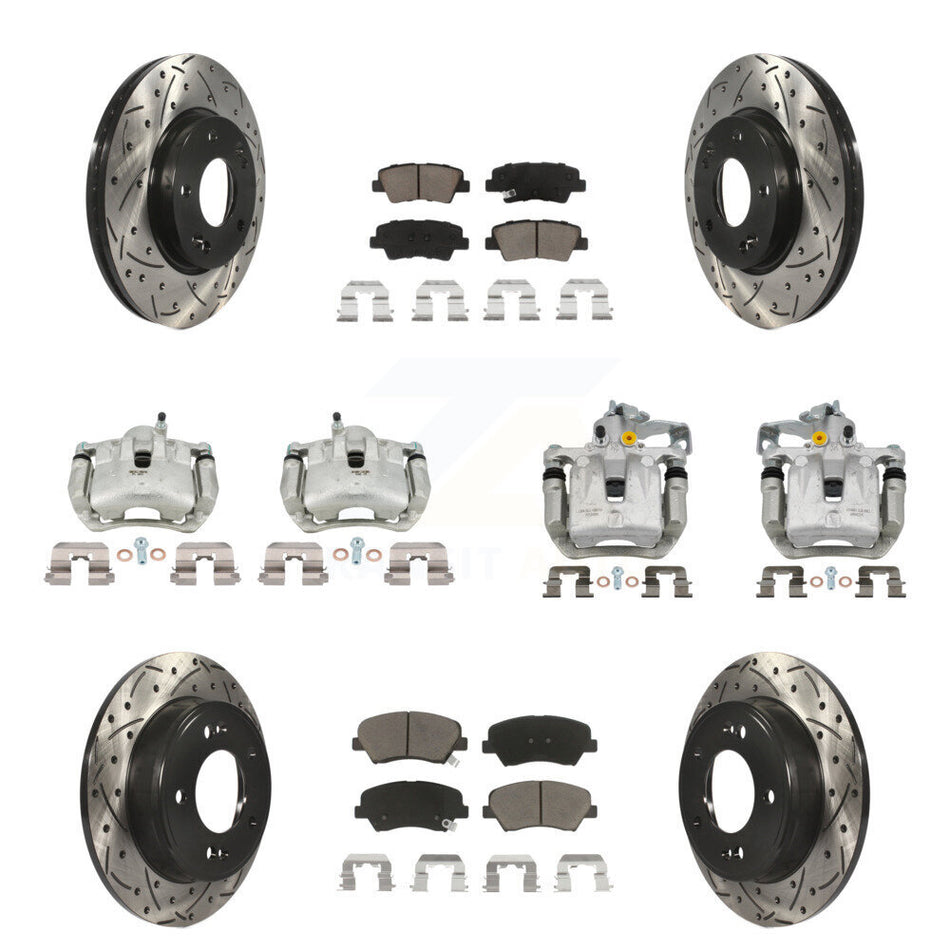 Front Rear Brake Caliper Drill Slot Rotors Ceramic Pad Kit (10Pc) For Hyundai Elantra GT KCD-100354C