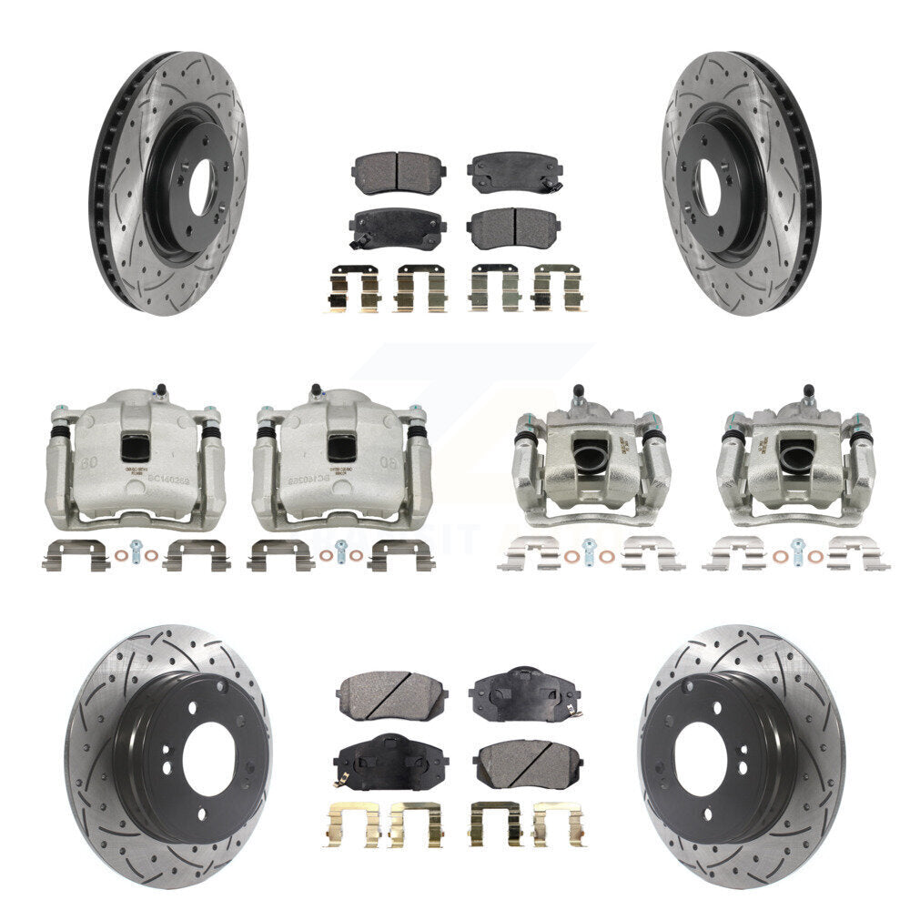 Front Rear Brake Coat Caliper Drill Slot Rotor Ceramic Pad Kit (10Pc) For Hyundai Tucson KCD-100354T