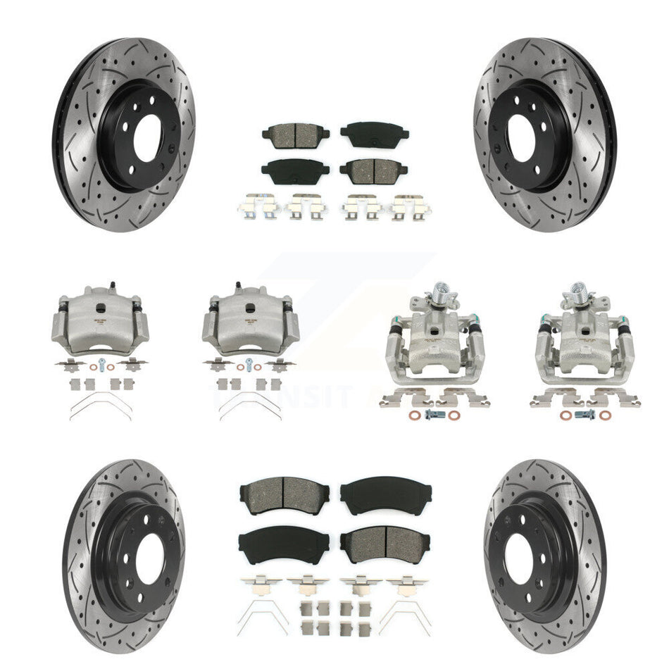 Front Rear Brake Caliper Drill Slot Rotor Semi-Metallic Pad Kit (10Pc) For Ford Fusion 6 KCD-100355S