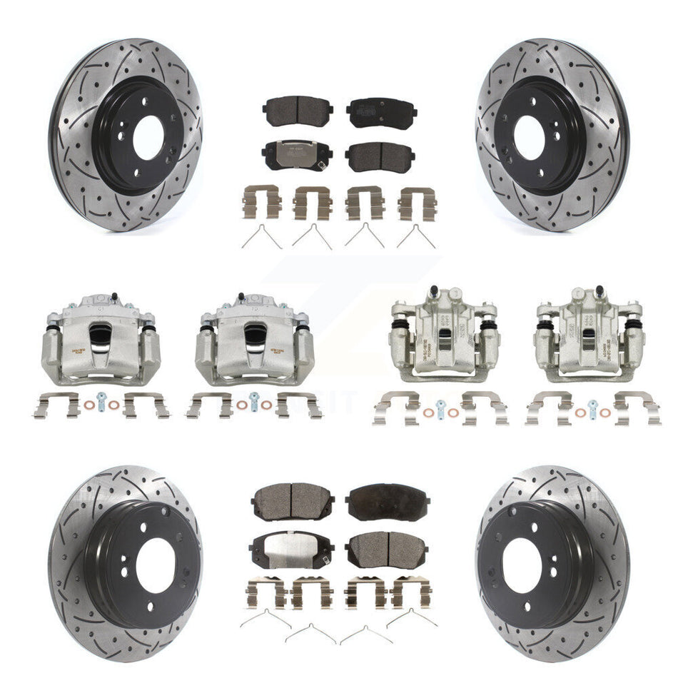 Front Rear Brake Caliper Drill Slotted Rotor Semi-Metallic Pad Kit (10Pc) For Kia Optima KCD-100356P