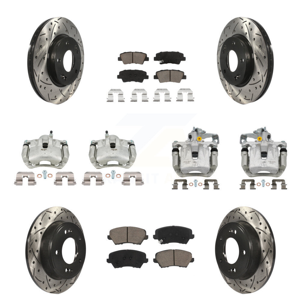 Front Rear Brake Caliper Drill Slot Rotors Ceramic Pad Kit (10Pc) For Hyundai Elantra GT KCD-100357C