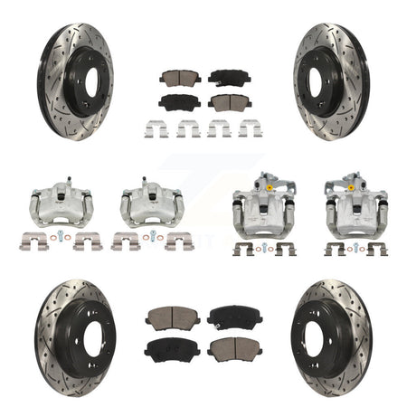 Front Rear Brake Caliper Drill Slot Rotors Ceramic Pad Kit (10Pc) For Hyundai Elantra GT KCD-100357C