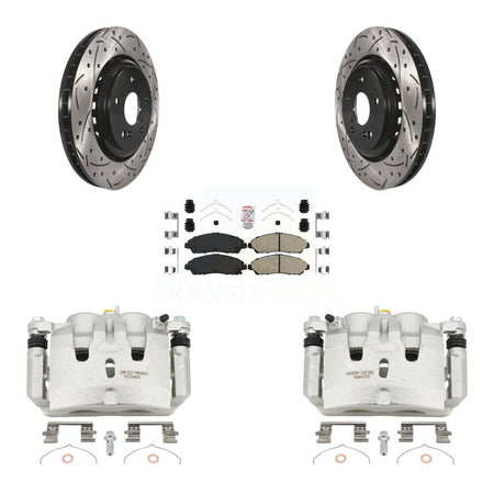Front Disc Brake Coated Caliper Drill Slot Rotor Ceramic Pad Kit For 2014-2016 Acura MDX KCD-100357N