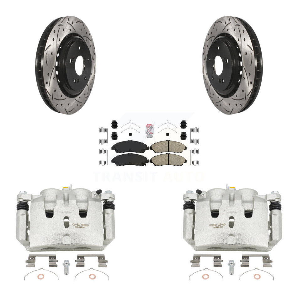 Front Disc Brake Coated Caliper Drill Slot Rotor Ceramic Pad Kit For 2014-2016 Acura MDX KCD-100357N