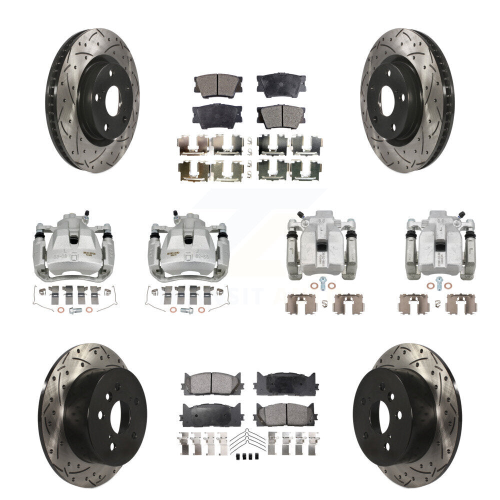 Front Rear Brake Caliper Drill Slot Rotors Semi-Metallic Pad Kit (10Pc) For Toyota Camry KCD-100357P
