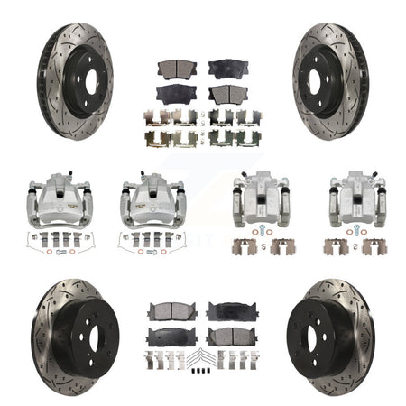 Front Rear Brake Caliper Drill Slot Rotors Semi-Metallic Pad Kit (10Pc) For Toyota Camry KCD-100357P
