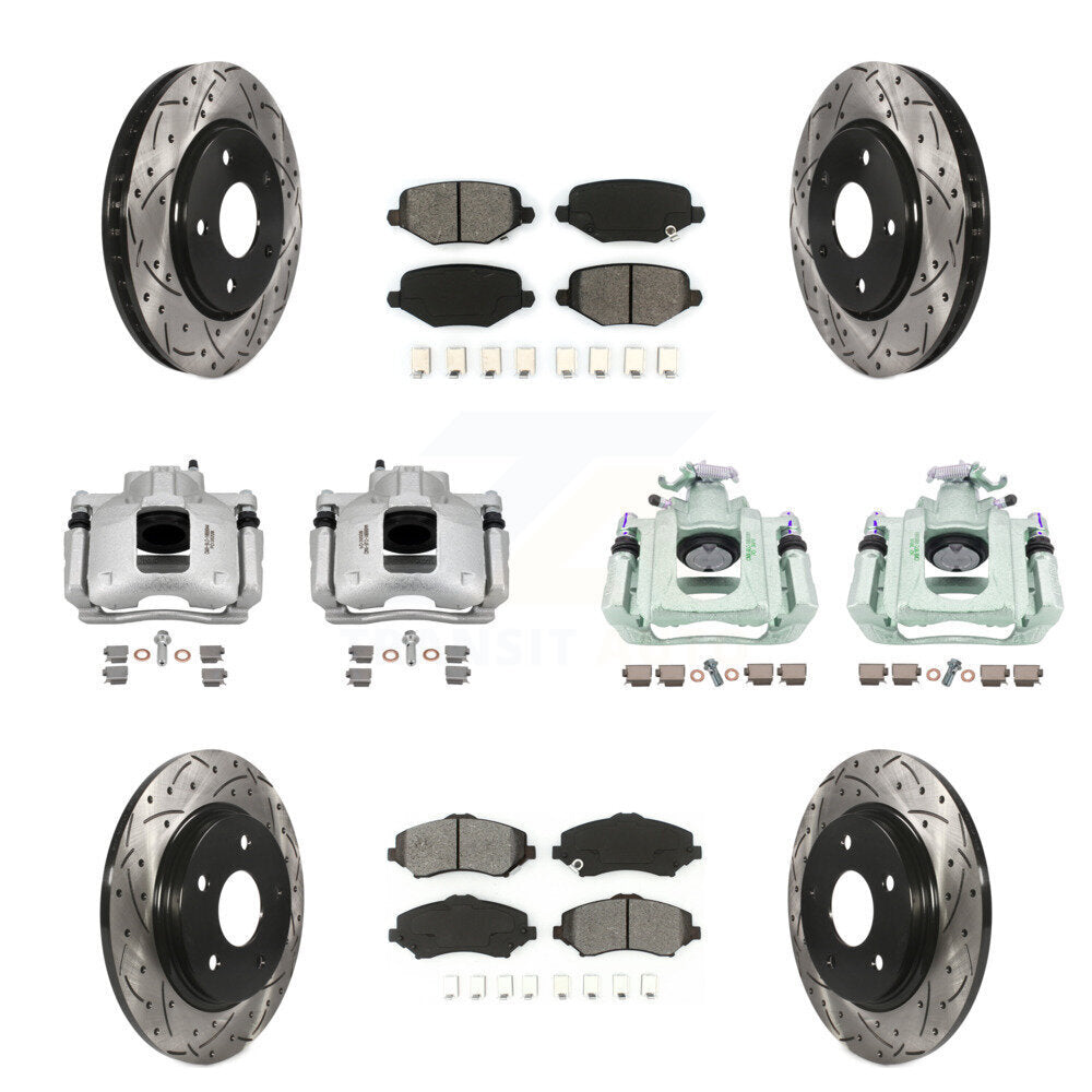 Front Rear Brake Coat Caliper Drill Slot Rotors Semi-Metallic Pad Kit (10Pc) For Ram C/V KCD-100357S