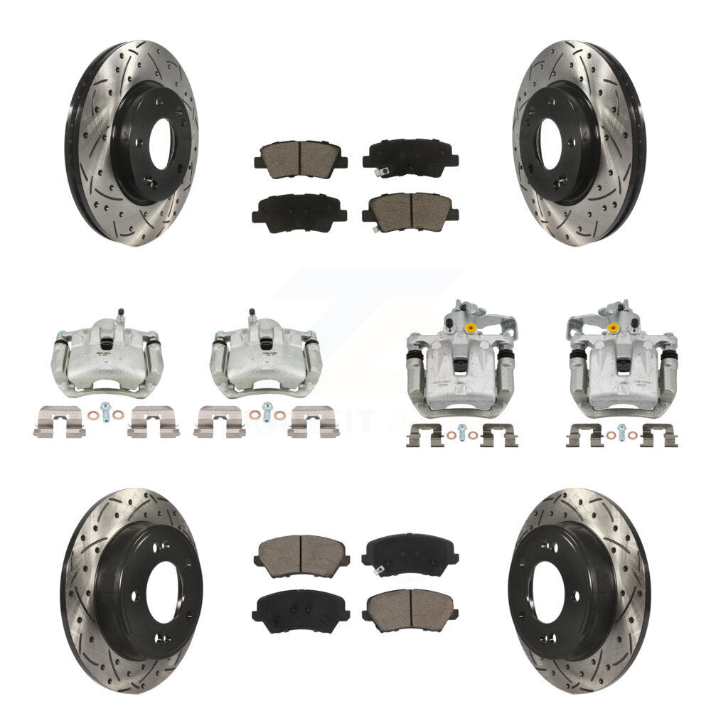 Front Rear Brake Caliper Drilled Slot Rotor Ceramic Pad Kit (10Pc) For Kia Forte Hyundai KCD-100358C