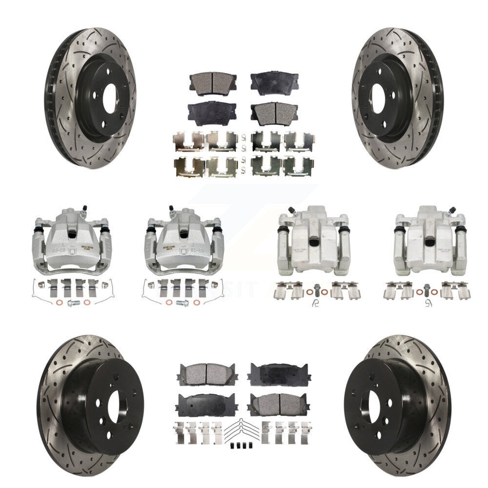 Front Rear Brake Caliper Drill Slot Rotors Semi-Metallic Pad Kit (10Pc) For Toyota Camry KCD-100358P