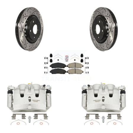 Front Brake Caliper Drill Slot Rotor Ceramic Pad Kit For Honda Pilot Ridgeline Acura MDX KCD-100359N