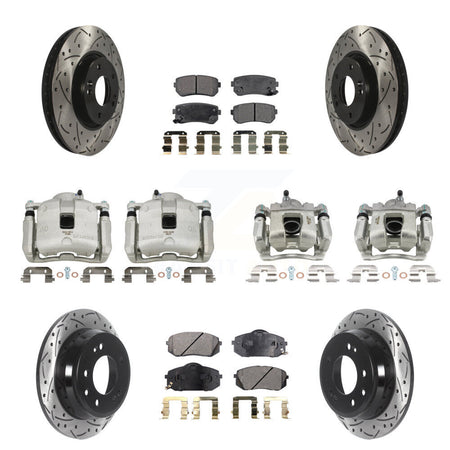 Front Rear Brake Coated Caliper Drill Slot Rotor Ceramic Pad Kit (10Pc) For Kia Sportage KCD-100359T