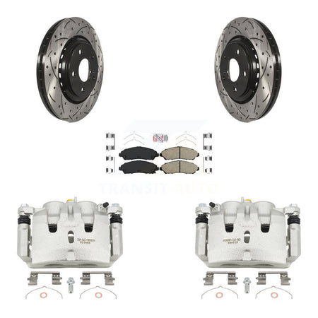 Front Brake Caliper Drill Slot Rotor Ceramic Pad Kit For Honda Pilot Ridgeline Acura MDX KCD-100360N