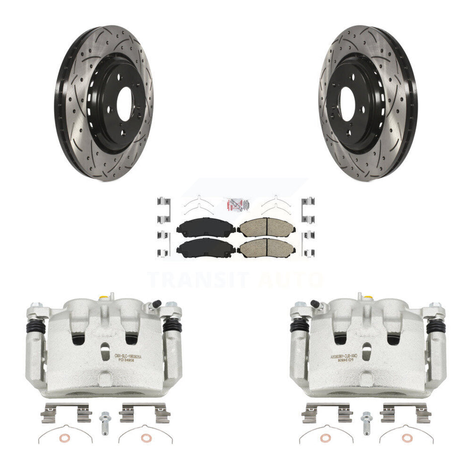 Front Brake Caliper Drill Slot Rotor Ceramic Pad Kit For Honda Pilot Ridgeline Acura MDX KCD-100360N