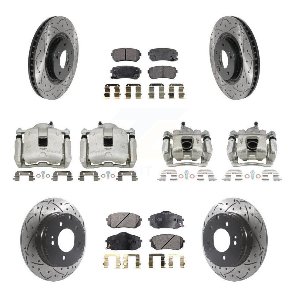 Front Rear Disc Brake Coated Caliper Drilled Slot Rotor Semi-Metallic Pad Kit (10Pc) For KCD-100360P