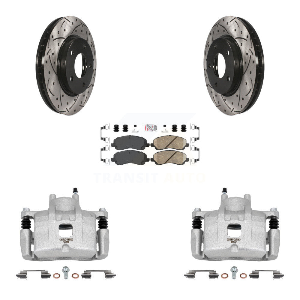 Front Disc Brake Coated Caliper Drilled Slot Rotor Ceramic Pad Kit For Mitsubishi Lancer KCD-100361N