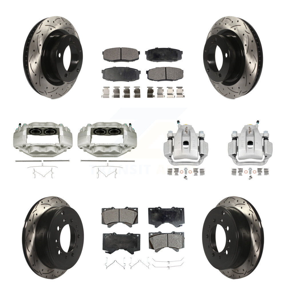 Front Rear Brake Caliper Drill Slot Rotor Semi-Metallic Pad Kit (10Pc) For Toyota Tundra KCD-100361P