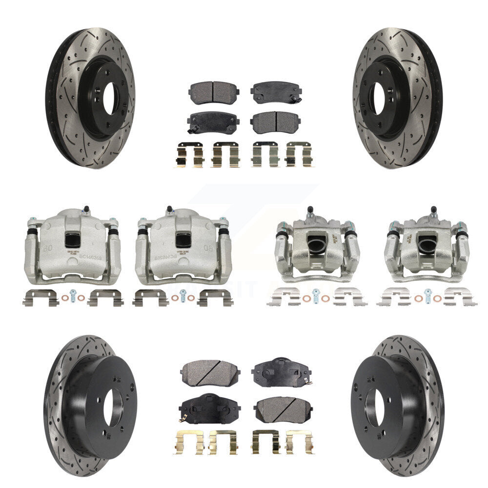Front Rear Brake Coated Caliper Drill Slot Rotor Ceramic Pad Kit (10Pc) For Kia Sportage KCD-100361T
