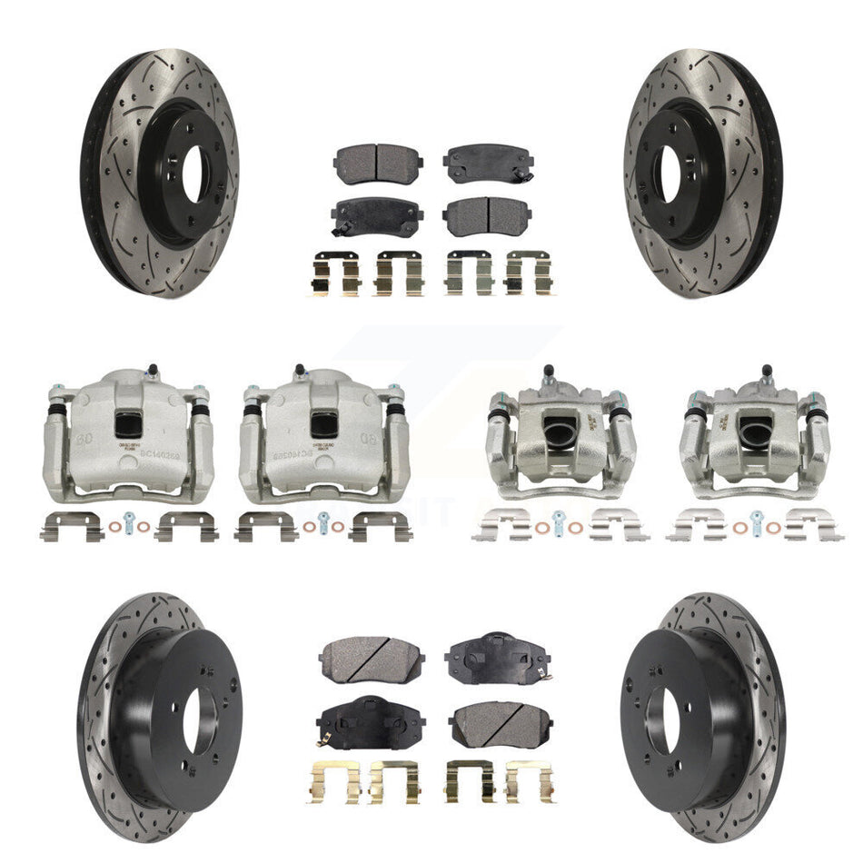 Front Rear Brake Coated Caliper Drill Slot Rotor Ceramic Pad Kit (10Pc) For Kia Sportage KCD-100361T