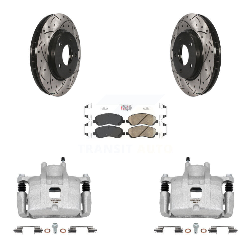 Front Disc Brake Coated Caliper Drilled Slot Rotor Ceramic Pad Kit For Mitsubishi Lancer KCD-100362N