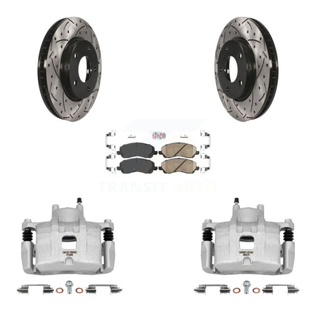 Front Disc Brake Coated Caliper Drilled Slot Rotor Ceramic Pad Kit For Mitsubishi Lancer KCD-100362N