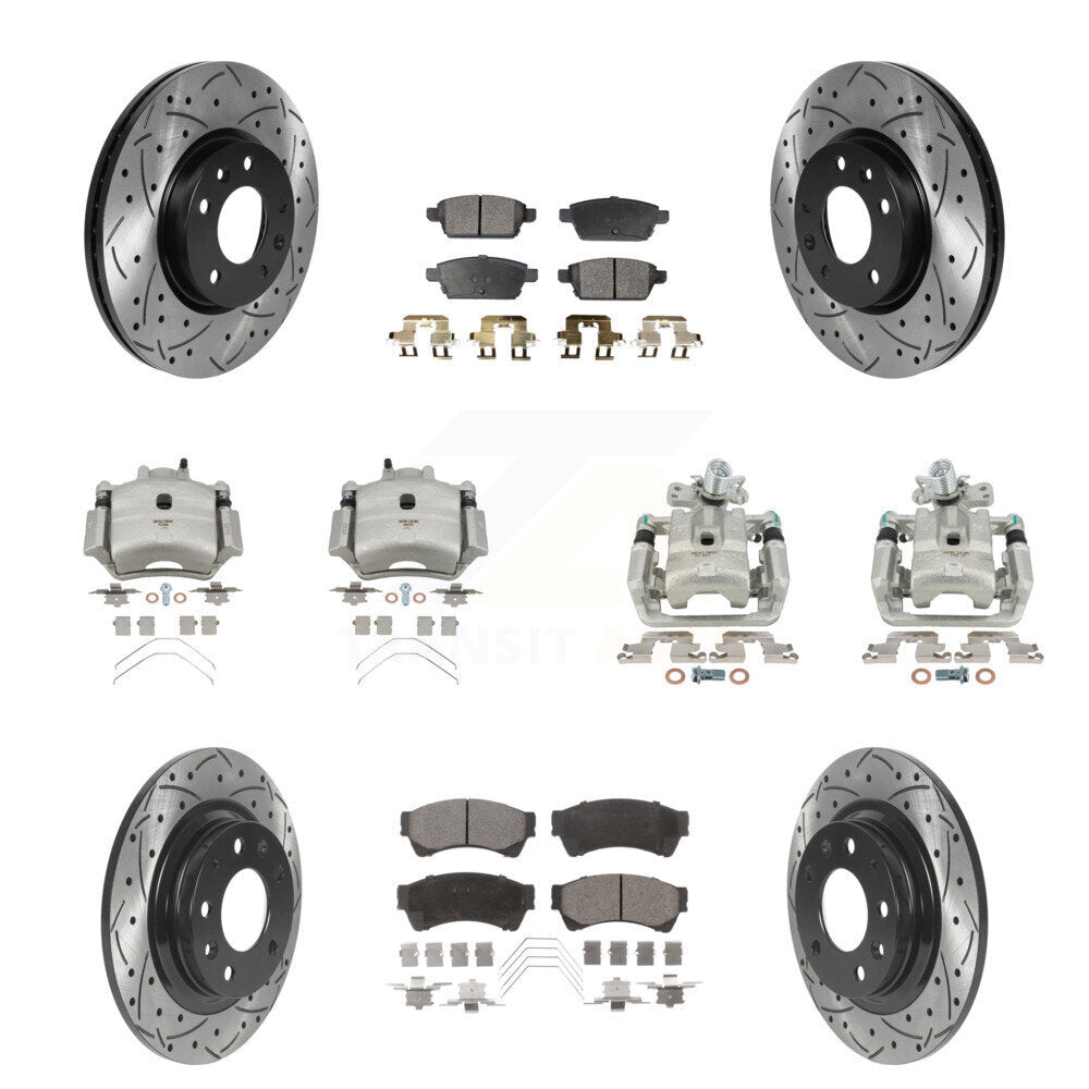 Front Rear Brake Caliper Drill Slot Rotor Semi-Metallic Pad Kit (10Pc) For Ford Fusion 6 KCD-100362P