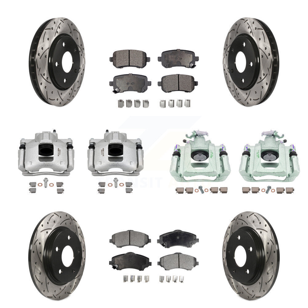 Front Rear Brake Caliper Drill Slot Rotor Semi-Metallic Pad Kit (10Pc) For Dodge Grand & KCD-100363P