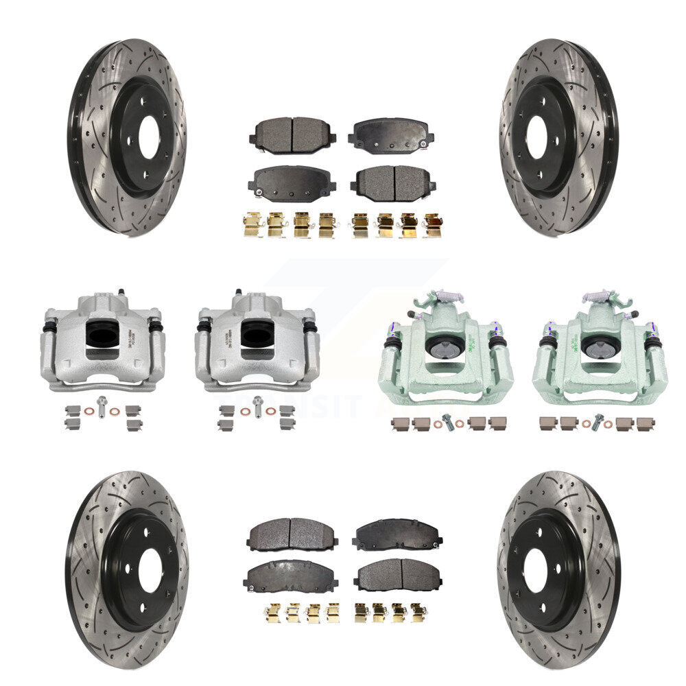 Front Rear Brake Coat Caliper Drill Slot Rotors Semi-Metallic Pad Kit (10Pc) For Ram C/V KCD-100364P