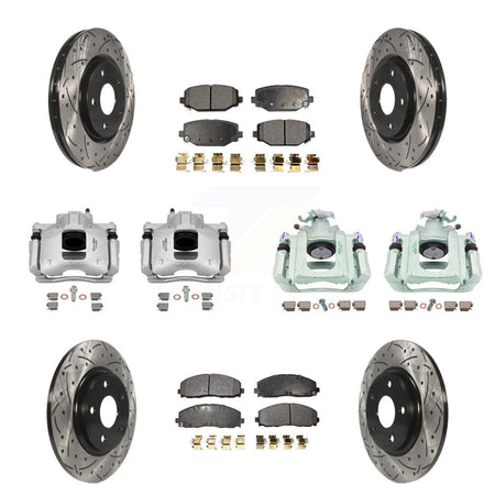 Front Rear Brake Coat Caliper Drill Slot Rotors Semi-Metallic Pad Kit (10Pc) For Ram C/V KCD-100364P