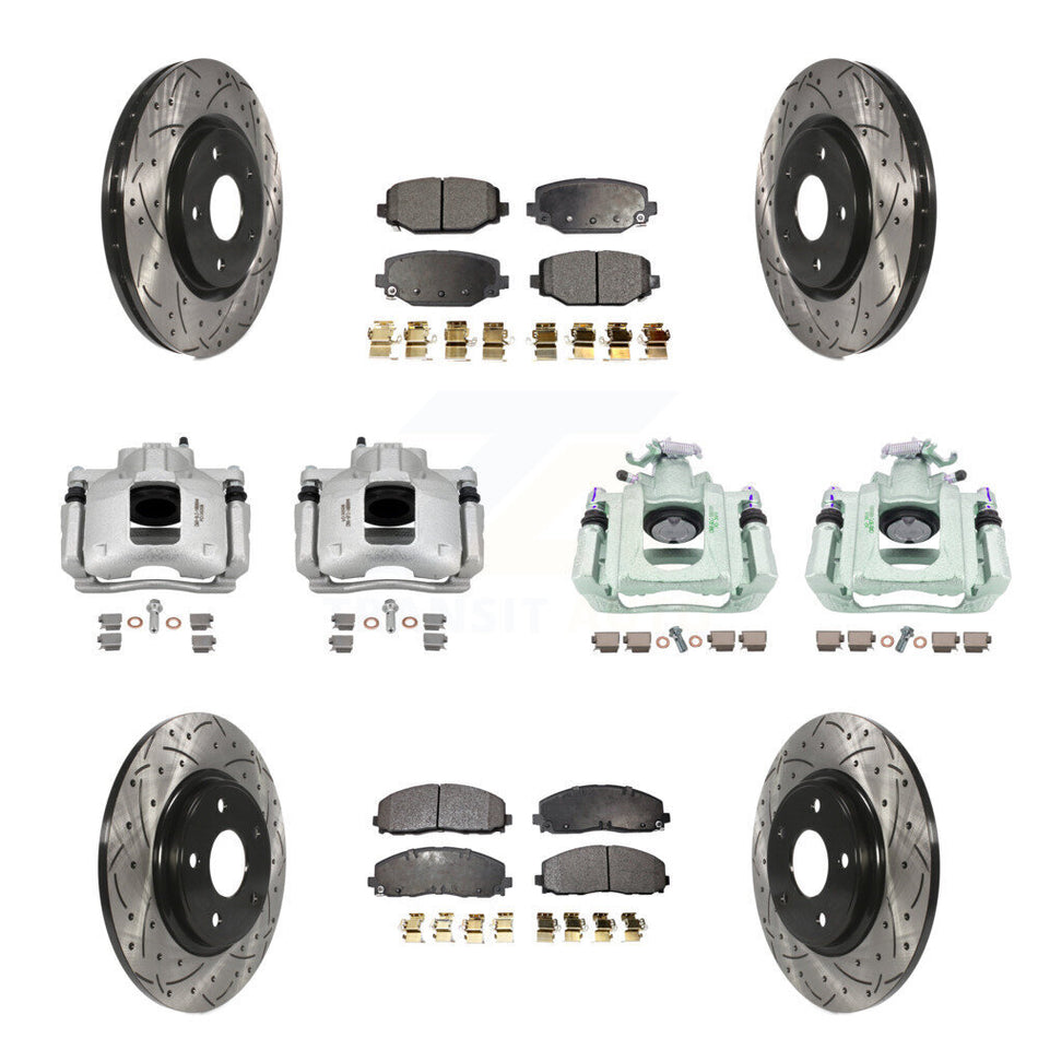 Front Rear Brake Coat Caliper Drill Slot Rotors Semi-Metallic Pad Kit (10Pc) For Ram C/V KCD-100364P