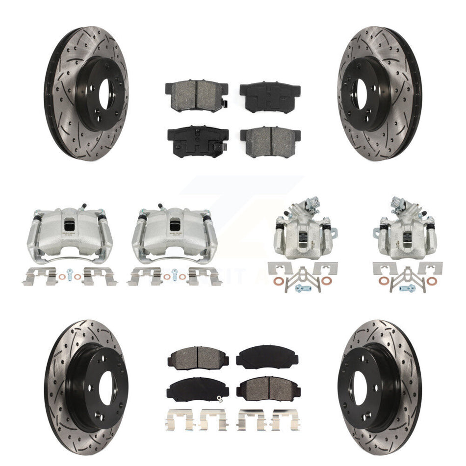 Front Rear Brake Caliper Drill Slotted Rotors Semi-Metallic Pad Kit (10Pc) For Acura CSX KCD-100364S