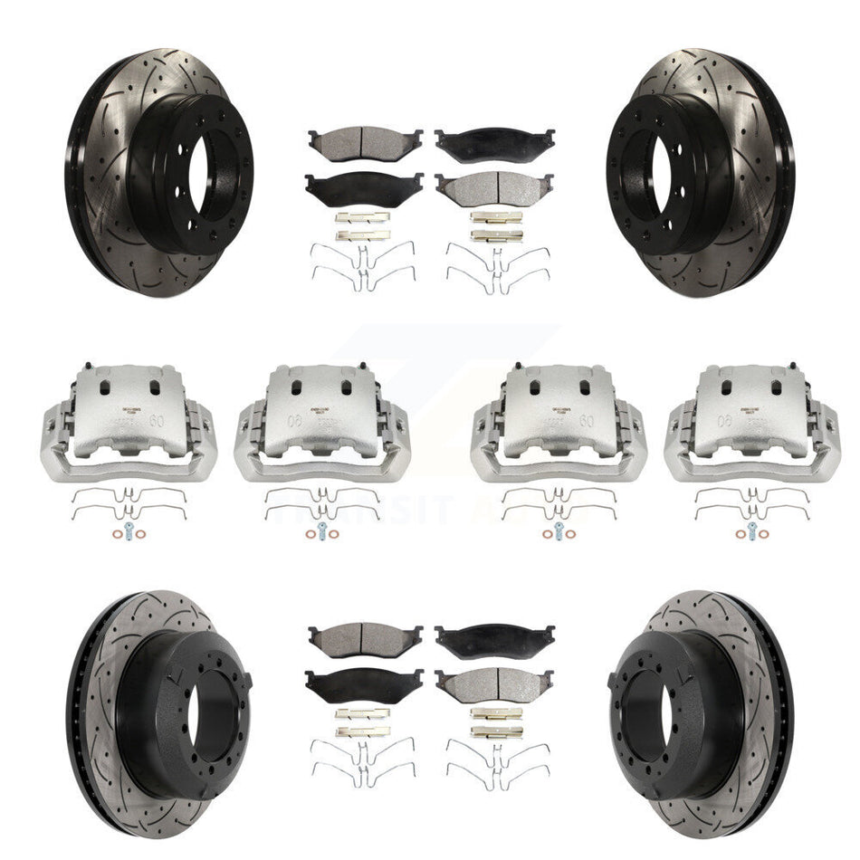Front Rear Brake Caliper Drill Slotted Rotor Ceramic Pad Kit (10Pc) For Ford F-450 Super KCD-100364T