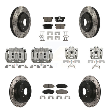 Front Rear Brake Coated Caliper Drilled Slot Rotor Ceramic Pad Kit (10Pc) For Honda CR-V KCD-100365C