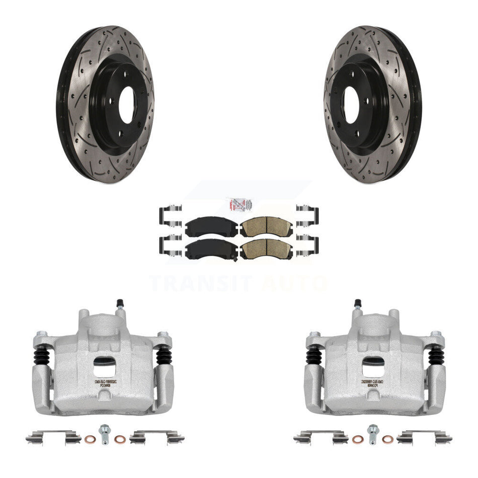 Front Disc Brake Coated Caliper Drilled Slot Rotor Ceramic Pad Kit For Mitsubishi Lancer KCD-100365N