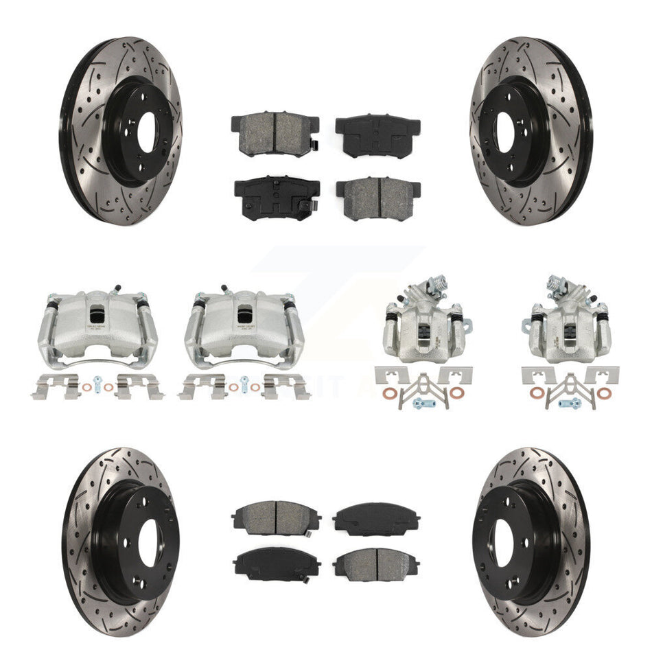 Front Rear Brake Caliper Drill Slotted Rotors Semi-Metallic Pad Kit (10Pc) For Acura CSX KCD-100365S