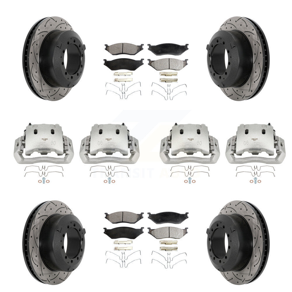 Front Rear Caliper Drilled Slot Rotor Ceramic Pad Kit (10Pc) For International TerraStar KCD-100365T