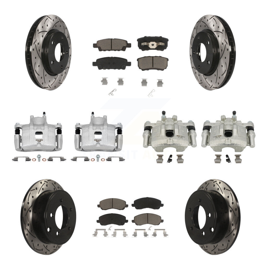 Front Rear Brake Caliper Drilled Slot Rotor Ceramic Pad Kit (10Pc) For Mitsubishi Lancer KCD-100366C