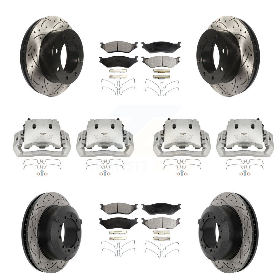 Front Rear Disc Brake Coated Caliper Drilled Slotted Rotors & Ceramic Pad Kit (10Pc) For KCD-100366T