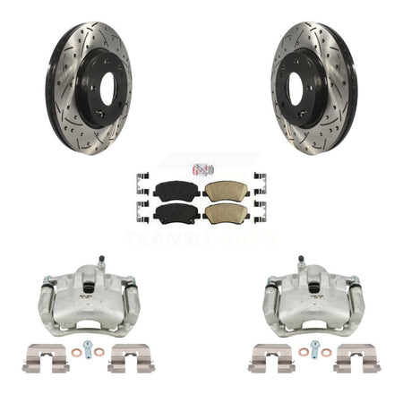 Front Brake Caliper Drill Slotted Rotor Ceramic Pad Kit For Hyundai Elantra GT Kia Forte KCD-100367N