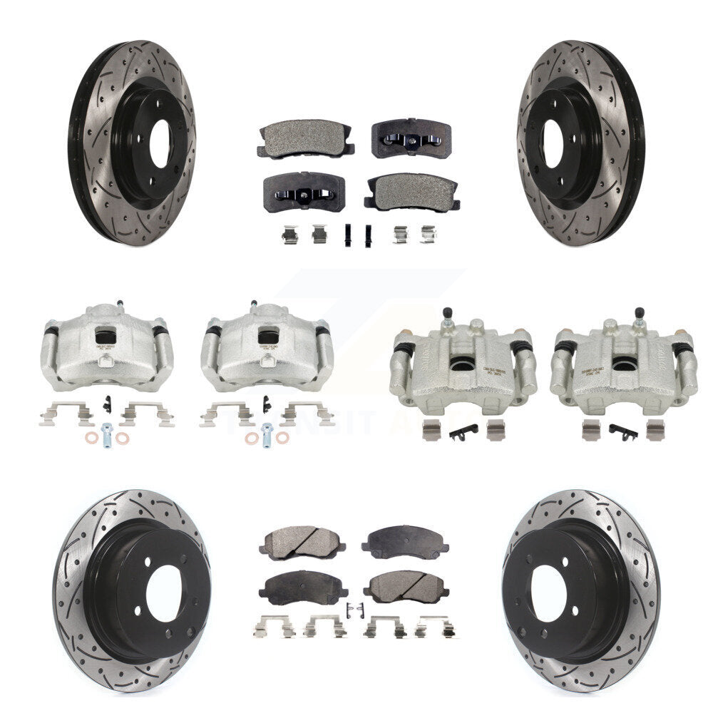 Front Rear Brake Caliper Drill Slot Rotors Ceramic Pad Kit (10Pc) For Jeep Patriot Dodge KCD-100367T